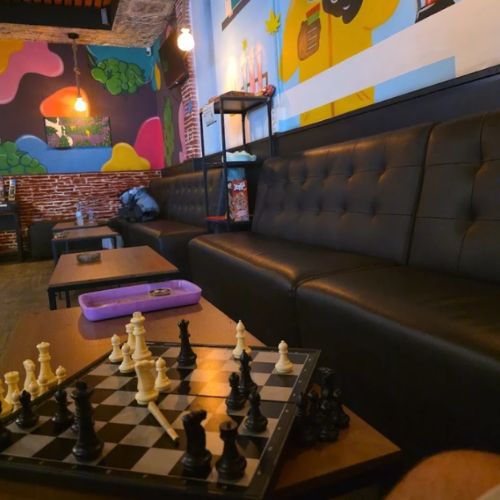 Interior lounge of The High Doctor cannabis club